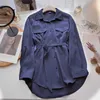 Bloups feminina camisas camisas mulheres tenas primavera elegante fêmea macia sólida com faixas Design Ulzzang Baggy All-Match New Ins casual Blusas Y2303