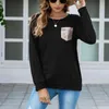 Kvinnors blusar Fashion Sequined Pocket Blus Shirt Loose O-Neck Topps Tee Casual Autumn Ladies Women Långärmad Blusa Pullover S