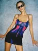 Повседневные платья Boofeenaa Fashion Sexy Club Mini платье 3D Body Print Cami без спинки для женщин уличная одежда Y2K C16 BZ13 230327