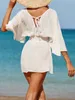 Costume da bagno da donna Sexy scollo a V manica lunga senza schienale Tunica in chiffon Copricostume da spiaggia Abito da indossare V3840 230328