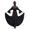 Scene Wear Female Ballroom Dance Dress Bell Sleeve Waltz Dancing National Tango Competition Expansion Kjol Red Black 9023