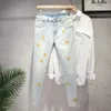 Herrbyxor Fempointed stjärna tryckt jeans herrmodemärke koreansk stil smal ins trendiga ljus färg stretch casual ankel byxor 230328
