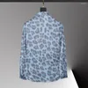Men's Casual Shirts Minglu Silk Mens Dress Luxury Allover Printed Long Sleeve Smart Male Fashion Slim Fit Party Man 3XL