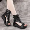 Sandalen comemore vrouwen zomer Romeinse laarzen midden hakken wiggen schoenen dames vintage pu lederen sandalias mujer sapato feminino 230328