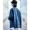 Herrjackor unisex japansk vintage kragefri denim tvättrock vårpar par tunna toppen herrkläder harajuku high street överdimensionera