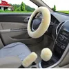 Steering Wheel Covers 1 Set 3 Pcs Sheepskin Car Cover Winter Warm Gear Shift Handbrake Wool 38cm For Girls Ladies