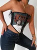 Camisoles Tanks InsGoth Grunge Punk Portrait Print Black Camis Streetwear Sleeveless Backless Tube Hidden Button Corset Tops E Girl Goth Clothes 230328