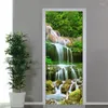 Fonds d'écran Cascade d'eau de montagne Nature Paysage Peinture murale Salon Chambre Porte Autocollant PVC Auto-adhésif Po Mural Papier Peint