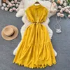 2023 New Summer Dress Small Wragrance 프렌치 컷 아웃 얇은 허리 드레스 민소원 주름 기질 긴 드레스