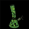 8 inch Glass Water Bong Tobacco Pipe Glow in Dark Yellow Bee Sticker Beaker with 14mm Male Downstem Bowl