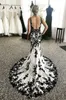Party Dresses Black White Mermaid Country Wedding Full Lace Applique Gotic Backless Garden Outdoor Bridal Gown Vestido Robes 230328