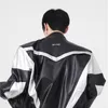 Mens Jackets IEFB 재킷 가을 가을 겨울 하이 스탠드 칼라 어깨 패딩 PU 가죽 코트 대비 컬러 패션 230327