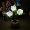 Nachtlichter, Tulpen-LED-Lampe, stufenloses Dimmen, sanfte Beleuchtung, 3 Köpfe, Helligkeit, Blumentisch, Simulationslicht, Schlafzimmerzubehör