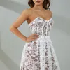 Casual Dresses Women Evening Dress Low-Cut Strapless Floral Lace Double-Layer Long Ladies High Waist Sexy Club Summer