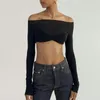 Frauen Blusen Vrouwelijk Sexy Tops Off Schulter Langarm Brust Wrap Perspektive Frauen Bluse Nabel Exposed Crop 2023