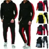 Herren Trainingsanzüge Herren 2-teiliger Trainingsanzug Farbblock Sweatsuit Stripes Lässiger Winter Langarm Warm Moiré Feuchtigkeitstransport Atmungsaktiver Sportanzug W0328