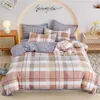 Beddengoed sets eenvoudige bloemen rooster bed vierkoppig set Noords ins groen huishouden netto rood quilt cover sheormitory driedeligste stukje