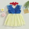 Meisje jurken baby prinses jurk v-hals ruches bowknot mouwloze gelaagde tule zoete hoofdband 0-24m