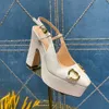 Dames Platform Slingback Pump Jurk Schoenen Luxe Designer Echt Leer Chunky Heel Zwart Wit Python Licht Roze Groen Oranje Hoge Hak Sandalen