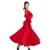 Scene Wear Female Ballroom Dance Dress Bell Sleeve Waltz Dancing National Tango Competition Expansion Kjol Red Black 9023