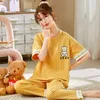 Dames slaapkleding Zomerpyjama voor vrouwen korte mouw lange broek o-neck pijama's voor meisjes vrije tijd kawaii kleding casual slaapkleding met schattige beer 230328