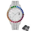 Montres-bracelets Montre en or 18 carats Hommes Hip Hop Plein Diamants Montres Hommes Mode Quartz Mâle Horloge Étanche En Acier Inoxydable Glacé Reloj