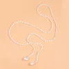 Chains 6-7MM Natural Freshwater White Rice Pearl Necklace Sweater Chain Long Baroque Pendant FP245Chains