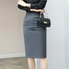 Kjolar vår mode koreansk hög wiast elegant kontor svarta långa kjolar kvinnor 4xl överdimensionerad ockupation grå blyerts kjol 230327