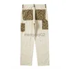 Pantaloni da uomo Hip Hop Khaki Anacardi Fiore Gamba Dritta Tuta Spruzzi di Inchiostro Cuciture Pantaloni di Tela Retro Cargo Uomo Y23