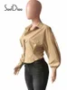 Women's Blouses Shirts Soefdioo Solid Lapel Lantern Sleeve Blouses Casual Button Up Shirt Tops Spring 2022 Women Workwear Sexy Streetwear Y2303