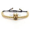 Kralen mode imperiale kroon charme heren armbanden micro pave kralen trendy gevlochten rame drop levering 202 dhvnw