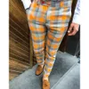 Mäns byxor Ankomst Män rutiga byxor kontrollerade avslappnade byxor Elegant mager rutig Mid midja Streatwear Fashion Pencil Pants 230327