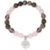 Strand Tree of Life Pendant Pärlor Elastiska armband Natural Stone Tiger Eye Pink Crystal Pärled Armband Bangle Women Men Yoga smycken