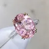 Anel de prata esterlina 925 com zircônia cúbica feminino anel de prata esterlina zircônia cúbica diamante rosa oval 4 quilates z0327