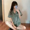 Pigiameria da donna Plaid Home Suit Coreano Sleepwear Set Summer Short Sleeve Pigiama da donna giapponese Plus Size Pigiama a due pezzi Drop 230328