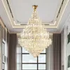 Lustres en cristal modernes à LED luminaires grand lustre de luxe américain pour les maisons lampes suspendues européennes brillantes hall d'entrée de l'hôtel Escaliers Droplight Lustre