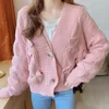 Malhas femininas camisetas doces mulheres 3d arco sueres kawaii cardigans rosa cortes cortados cardigã manga longa malha