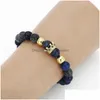 Beaded Fashion Men Women Stone Bead Bracelet Pave Setting Black Crown Charm Weave Braiding Rame Drop Delivery 202 Dhqvs