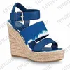 Designer Sandaler Espadrilles Leather High Heels Women Wedge Sandal med justerbar Buckle Party Wedding Dress Shoes With Box 378