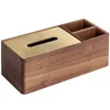 Tissue Boxes & Napkins Black Walnut Wood Napkin Box Brass Cover Tray Retro Classic Multi-Function Storage Home Decor High-End El Su