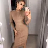 Abiti casual Gaun Bodycon Rayon Kualitas Tinggi Dolcevita Perban Renda Lengan Panjang Bergaris Selutut Seksi Vestidos Dobanmbd 230328