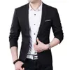 Мужские костюмы Blazers Мужской сплошной шаг шаг воротник Slim Blazer Formal Business Носите одну кнопку костюма Highend Men Casual Business Costume Homme 230328