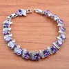 Ensemble de collier et boucles d'oreilles pour femmes, bijoux de mariée de luxe, cristal violet, couleur argent, pendentif, bague, Bracelets, JS0288