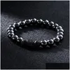 Beaded 8Mm Black Hematite And Volcanic Stone Men Bracelet For Women Crown Male Hand Chain Bracelets Lovers Fashion Jewelry Dro Dh1N4