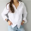 Women's Blouses Shirts White Women Shirt Long Sleeve Casual Turn Down Collar Workwear Office Lady Buttons Soft Solid Feminine Top Fashion New Y2303