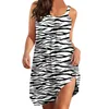 Casual Dresses Womens Summer Mini Dress Sexig ärmlös Leopardtryck Swing Beach Sun Loose O-Neck kjol