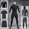 Herrspårar Herrarna Running Train Training Fitness Sportwear Set Compression Legings Sport Clothes Gym Tight Sweatpants Rash Guard Lycra W0328