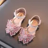 Sandals 1-11 Years Teen Girls Sequin Shoes Lace Bow Kids Girls Cute Pearl Princess Dance Single Casual Shoe Children Party Wedding Shoes W0327