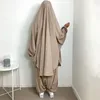 الملابس العرقية عيد المسلمة abayas للنساء 2 قطعة صلاة الملابس جيلباب مع السراويل رمضان أبايا مجموعة الإسلامية طويلة خيمار مع الأكمام 230328