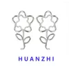 Dangle Earrings Vinatge Shaking Flower Onlay Rhinestone Titanium Steel Drop for Women Girls Reling Anniversary Jewelry Huanzhi 2023